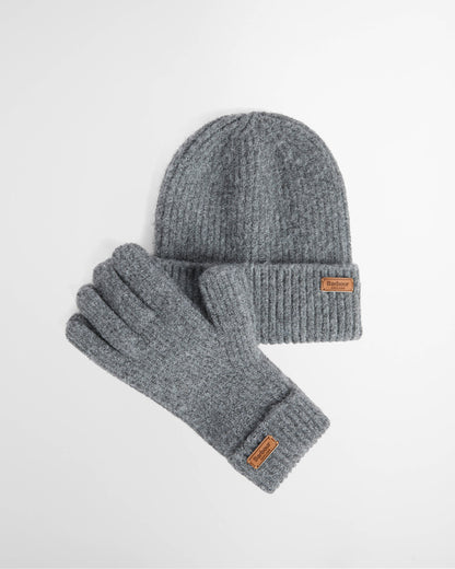Barbour Pendle Womens Beanie & Gloves Gift Set - Mid Grey | CHO | Designer Womens Accessory Gift Sets