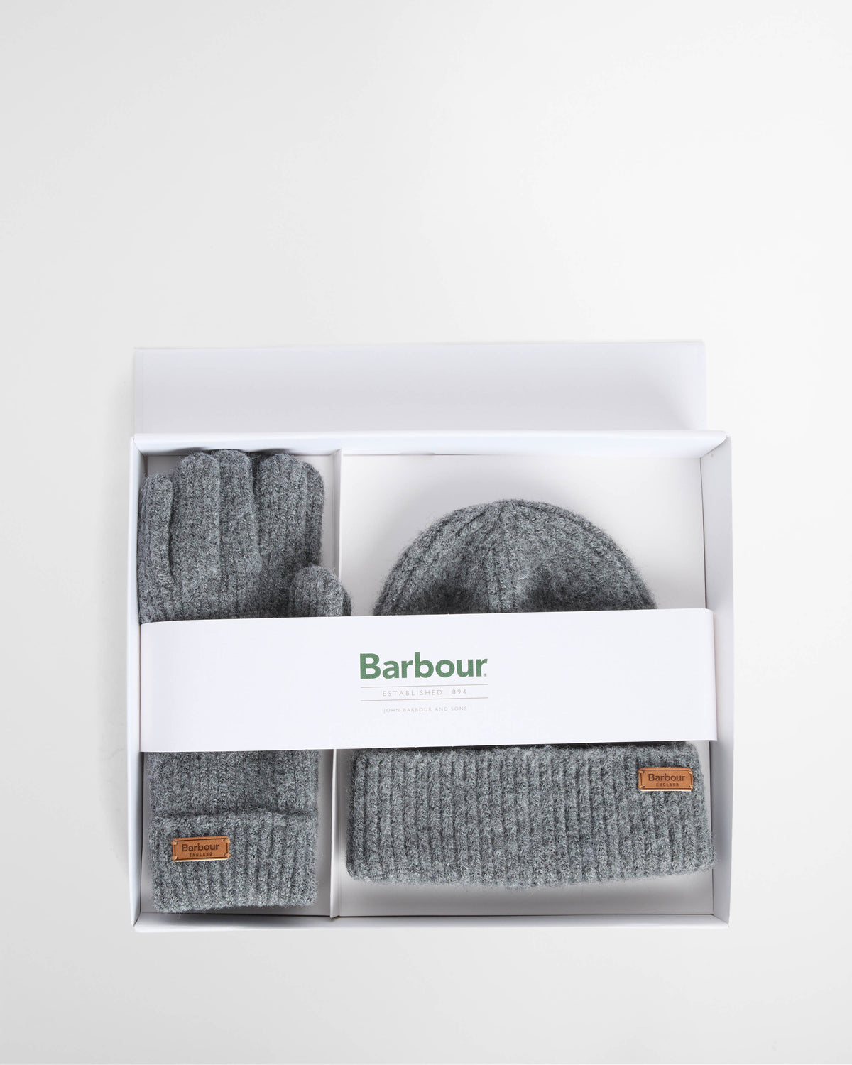 Barbour Pendle Womens Beanie & Gloves Gift Set - Mid Grey | CHO | Designer Womens Accessory Gift Sets