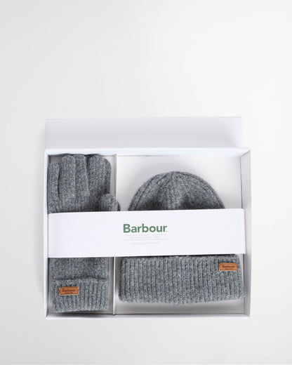 Barbour Pendle Womens Beanie & Gloves Gift Set - Mid Grey | CHO | Designer Womens Accessory Gift Sets