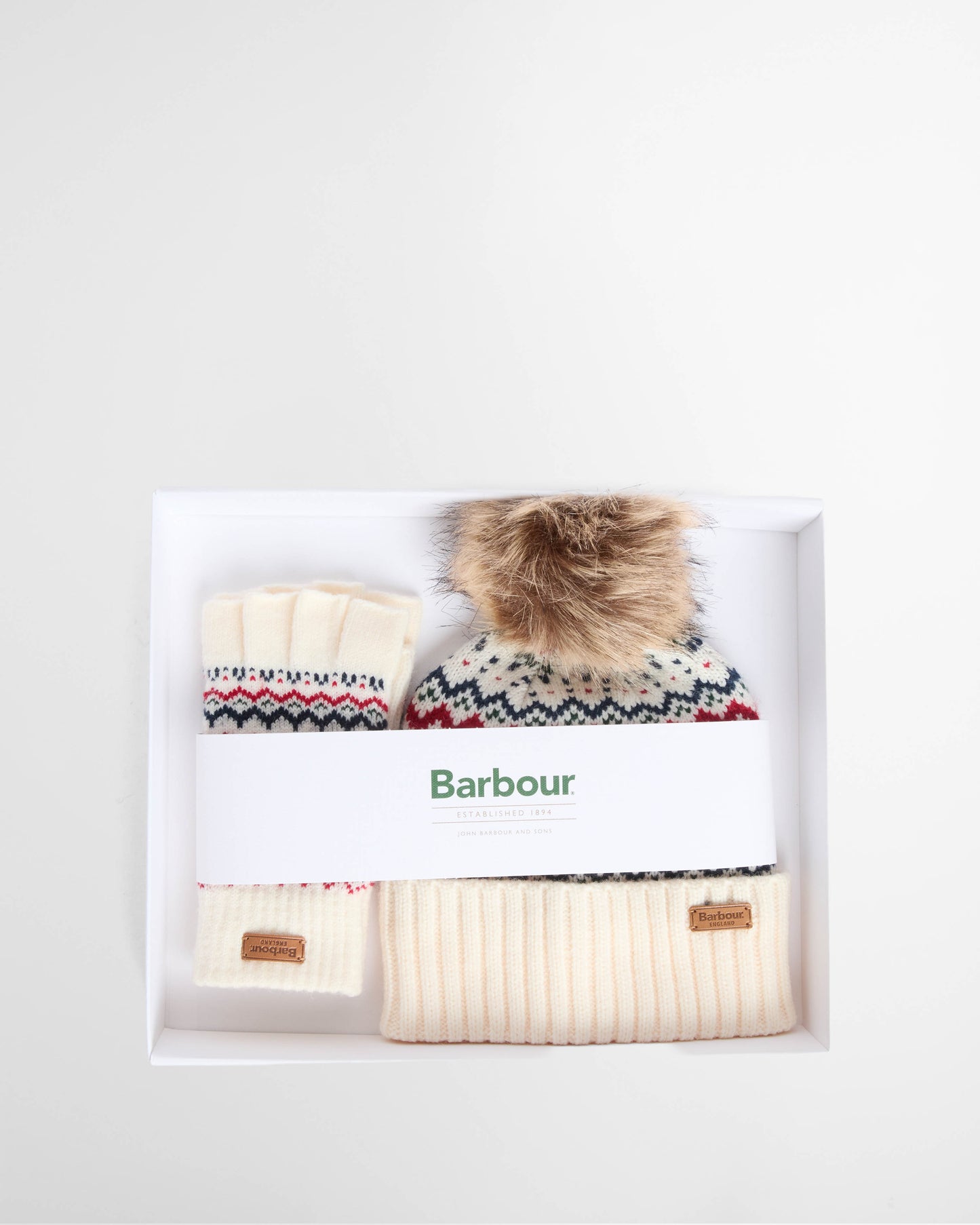 Barbour Holly Womens Beanie & Gloves Gift Set - Antique White