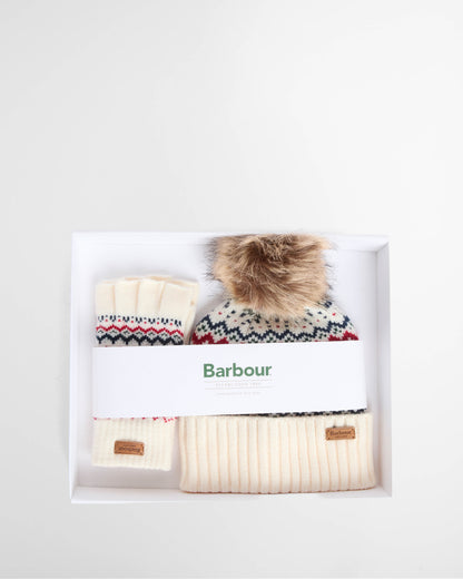Barbour Holly Womens Beanie & Gloves Gift Set - Antique White