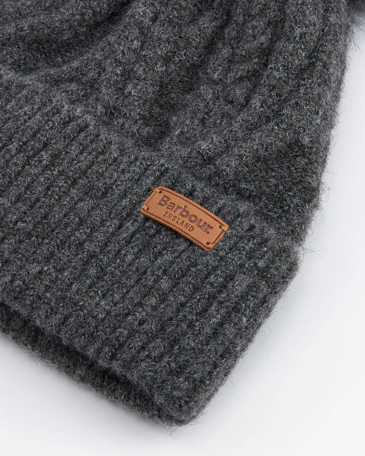 Barbour Elsdon Womens Beanie - Grey, detail.