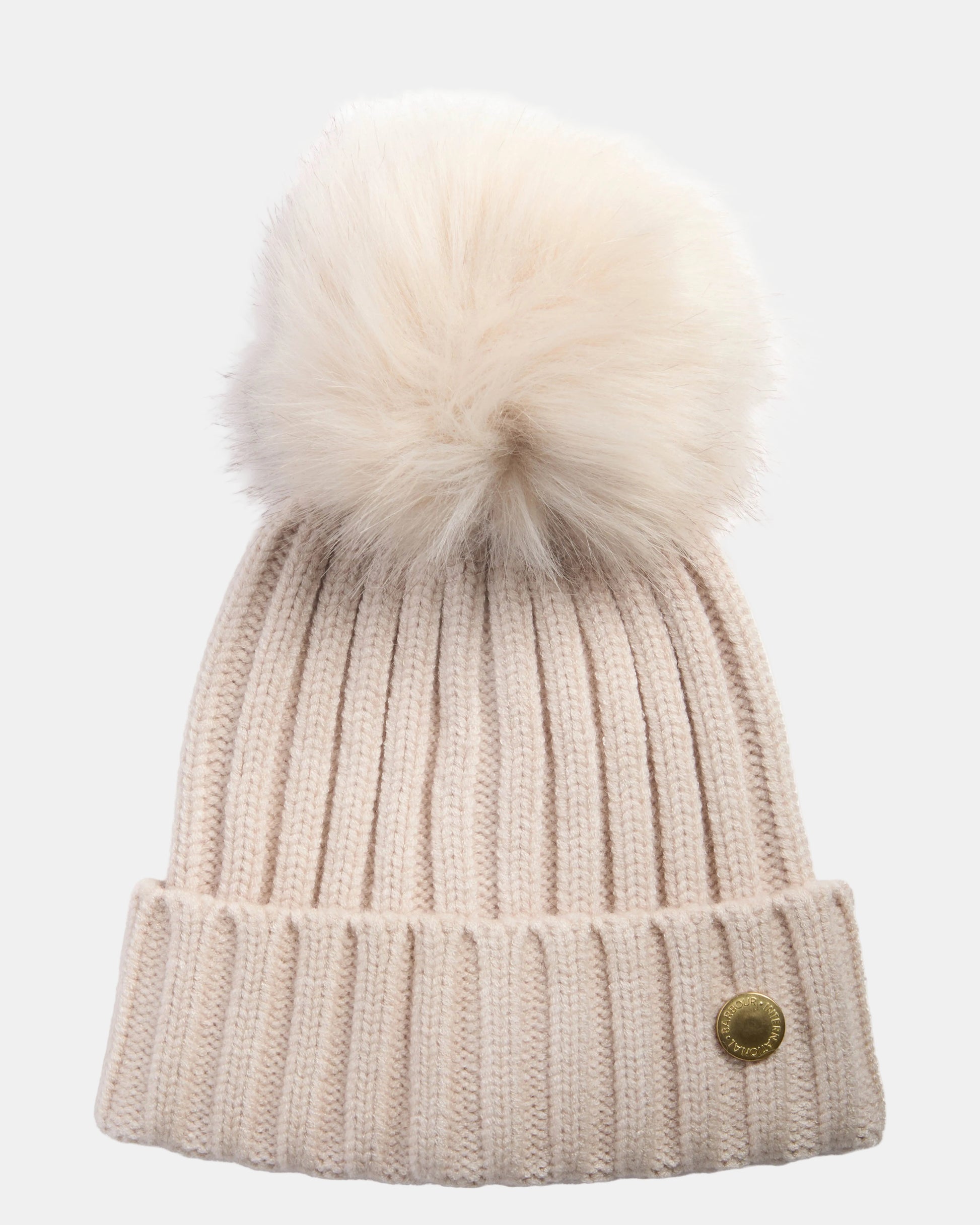 Barbour International Conway Womens Knitted Beanie Hat - Moonbeam | CHO | Designer Womens Beanies
