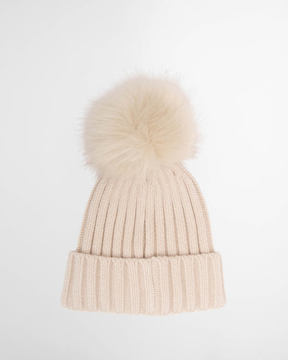 Barbour International Conway Womens Knitted Beanie Hat - Moonbeam | CHO | Designer Womens Beanies