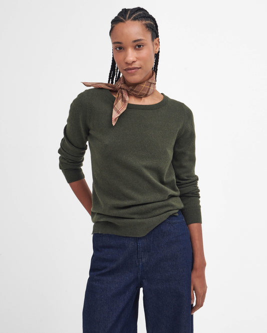 Barbour Pendle Crew Knitted Womens Jumper - Olive/Hessian Tartan