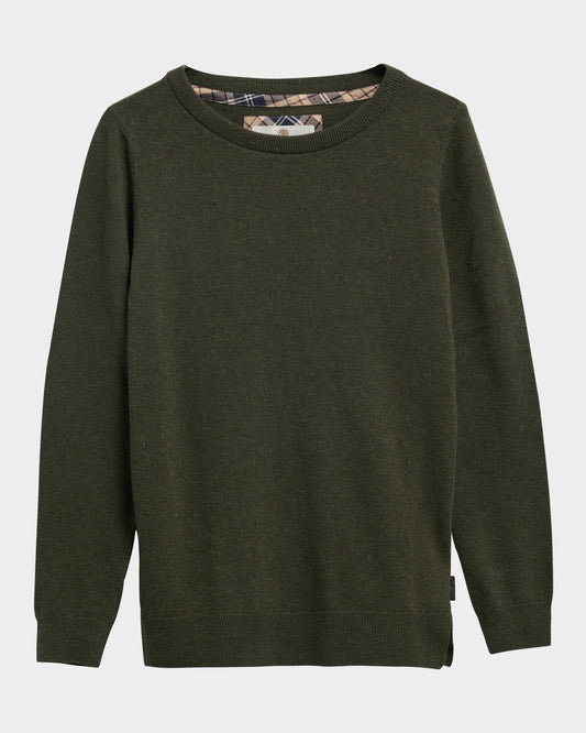 Barbour Pendle Crew Knitted Womens Jumper - Olive/Birchwood Tartan