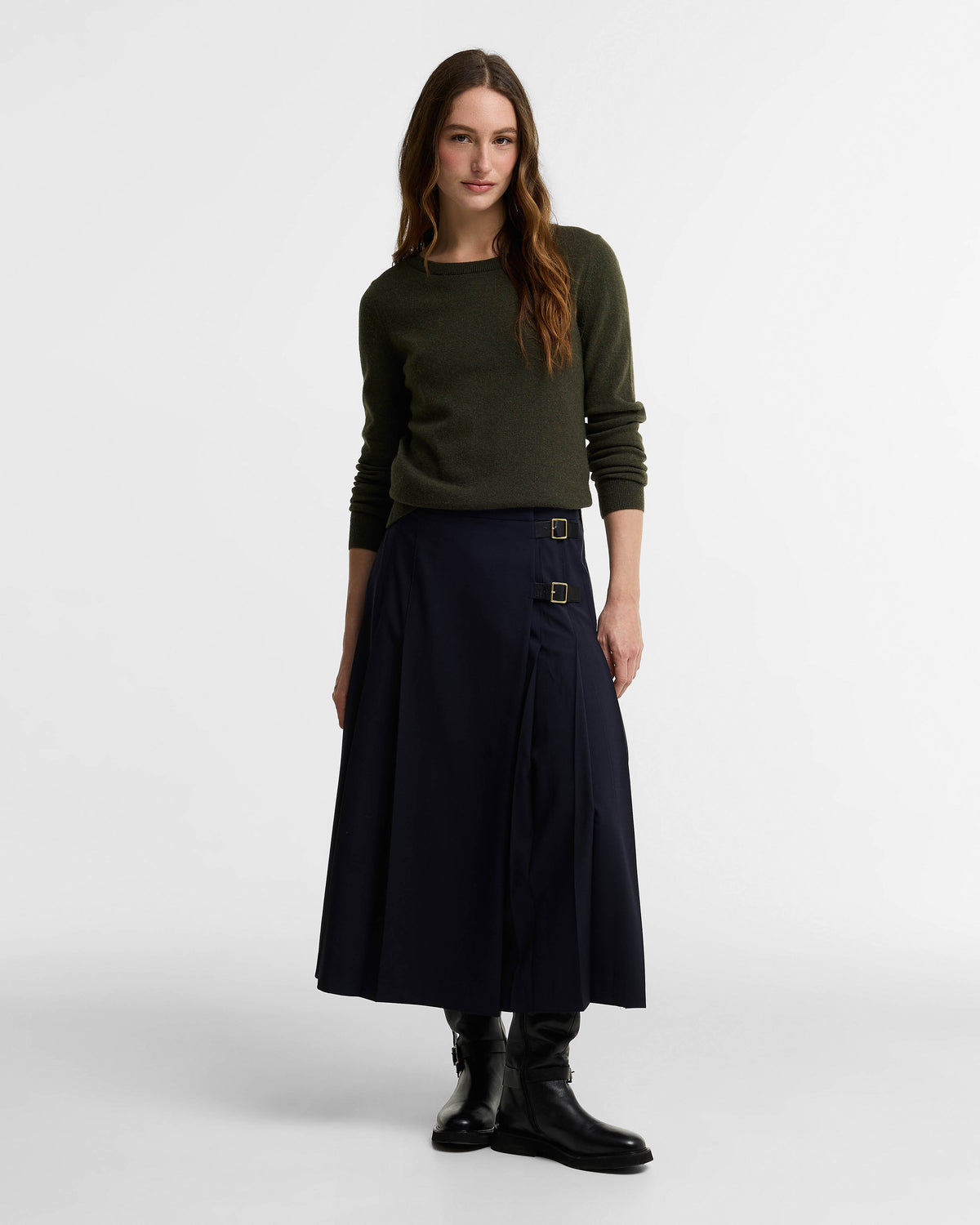 Barbour Pendle Crew Knitted Womens Jumper - Olive/Birchwood Tartan | CHO | Designer Womens Crew Neck Jumpers
