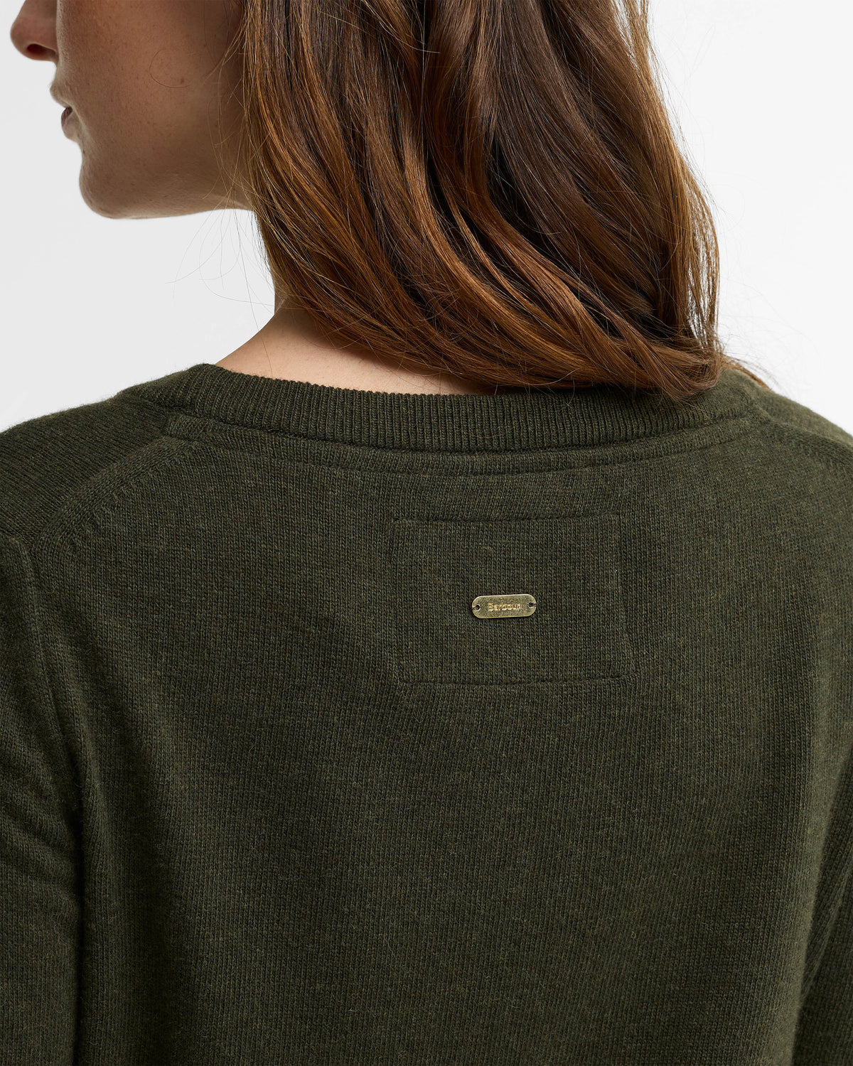Barbour Pendle Crew Knitted Womens Jumper - Olive/Birchwood Tartan | CHO | Designer Womens Crew Neck Jumpers