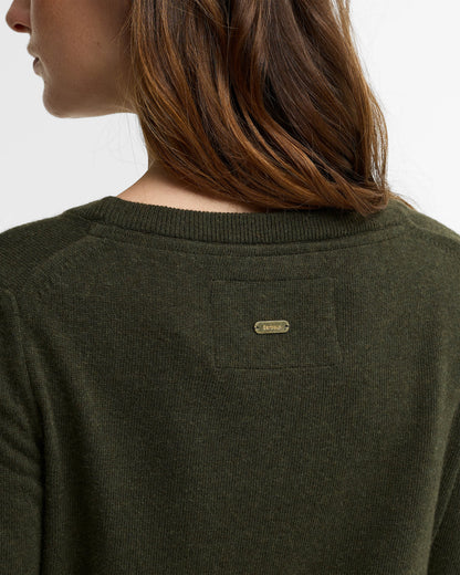 Barbour Pendle Crew Knitted Womens Jumper - Olive/Birchwood Tartan | CHO | Designer Womens Crew Neck Jumpers