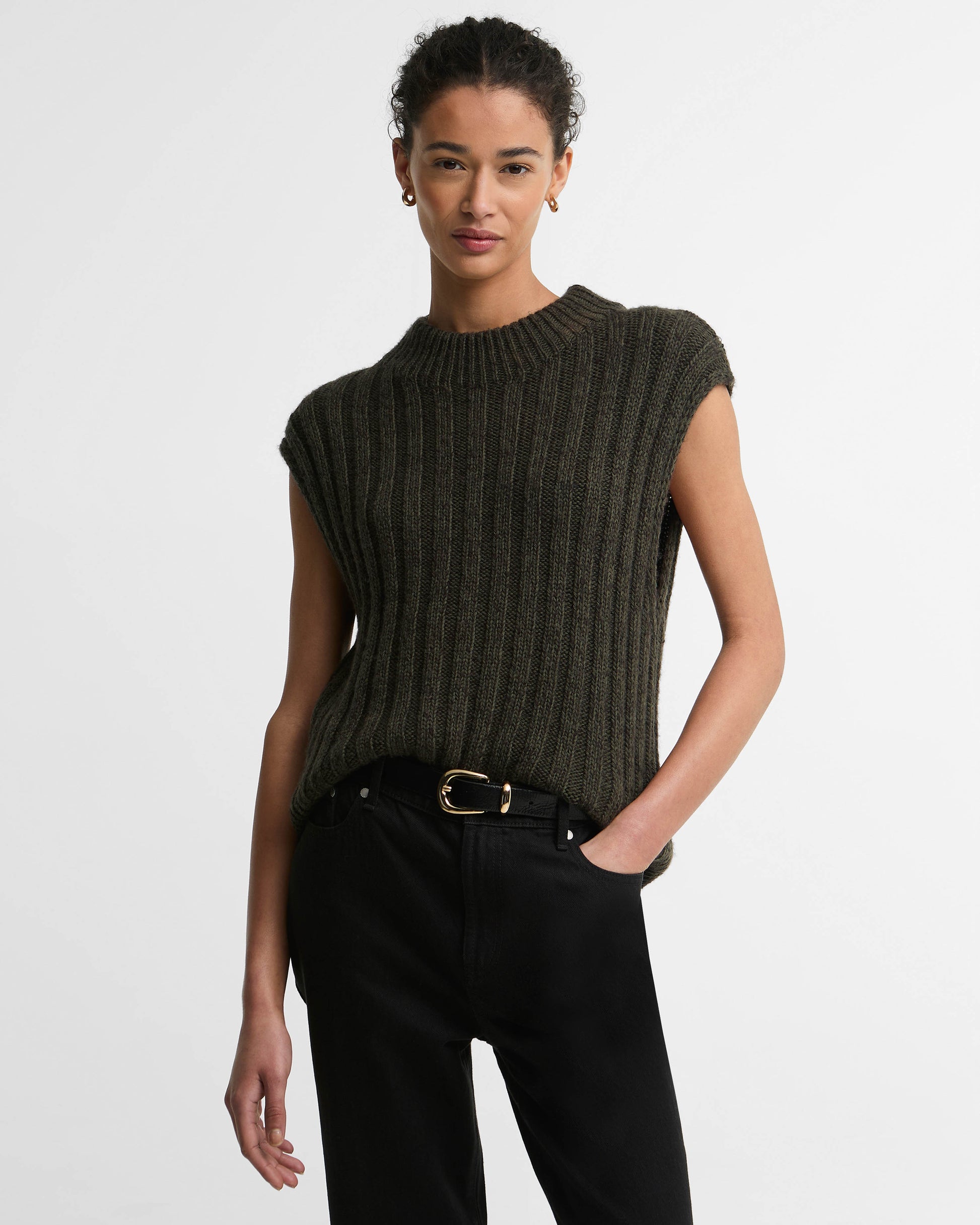 Barbour Anastasia Womens Knitted Vest - Olive Multi | CHO | Designer Womens Knit Tank Tops