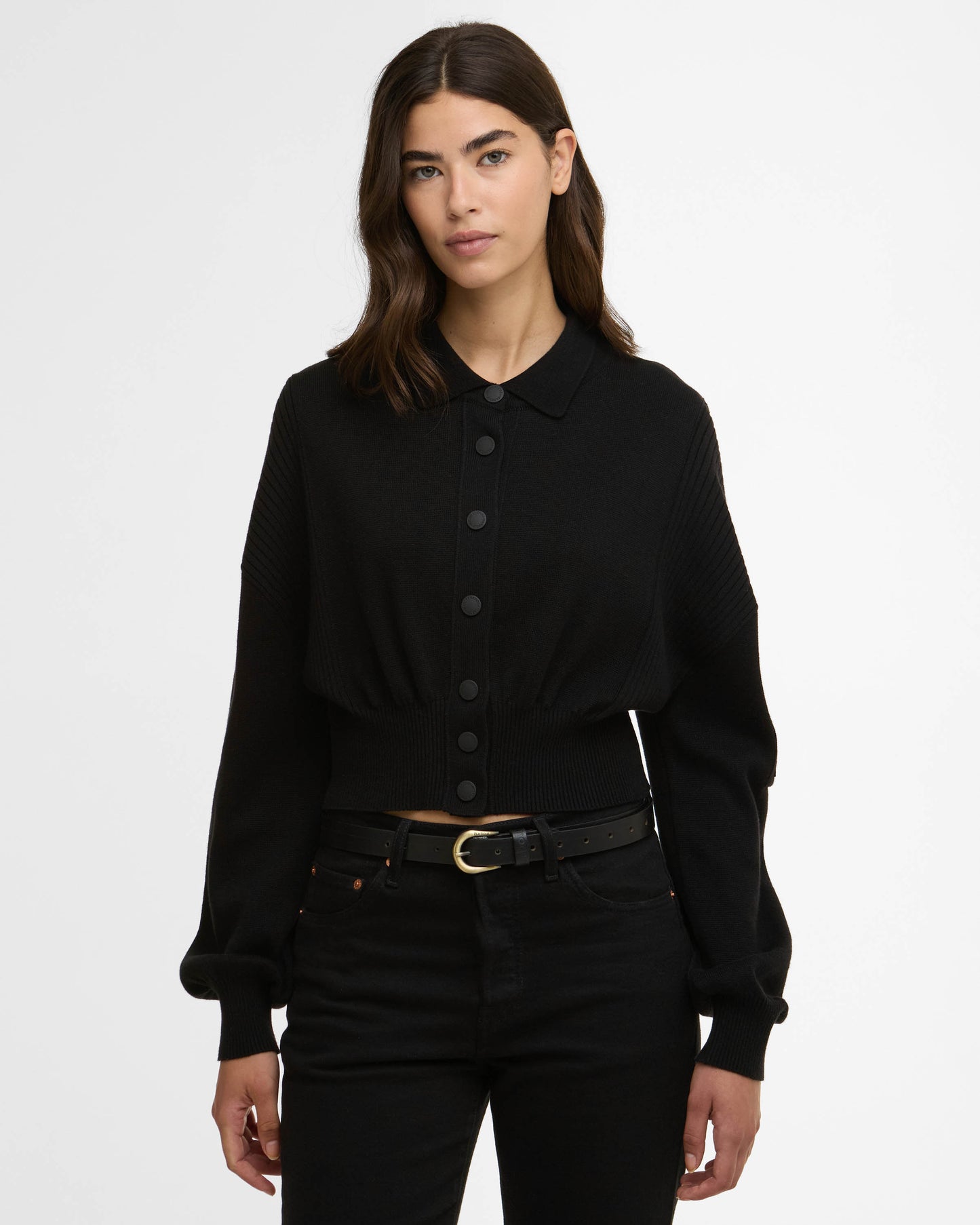 Barbour International Gigi Womens Knitted Bomber - Black | CHO | Designer Womens Cardigans