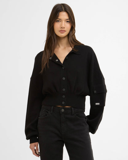 Barbour International Gigi Womens Knitted Bomber - Black | CHO | Designer Womens Cardigans
