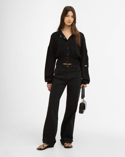Barbour International Gigi Womens Knitted Bomber - Black | CHO | Designer Womens Cardigans