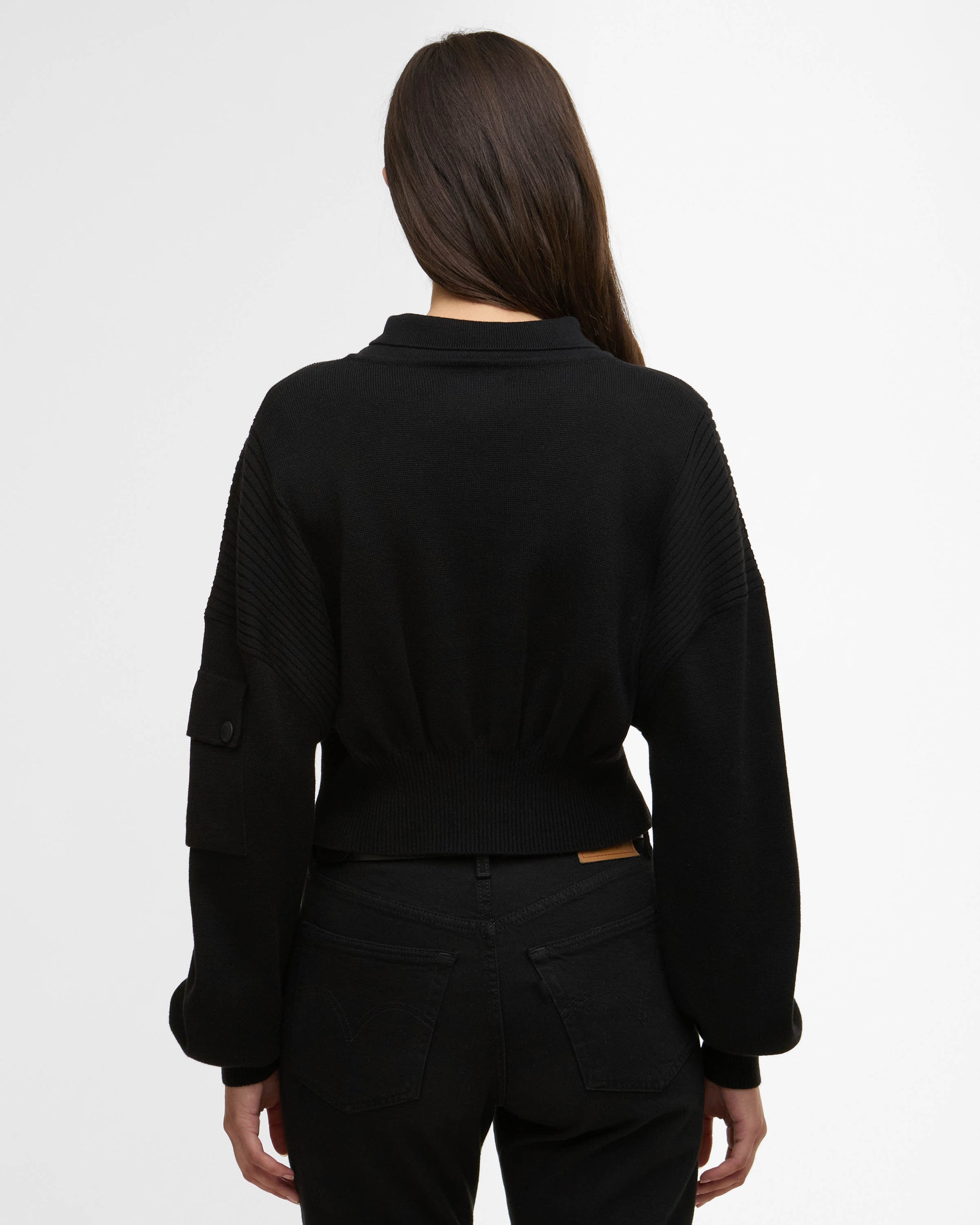 Barbour International Gigi Womens Knitted Bomber - Black | CHO | Designer Womens Cardigans