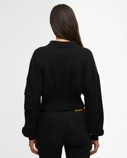 Barbour International Gigi Womens Knitted Bomber - Black | CHO | Designer Womens Cardigans