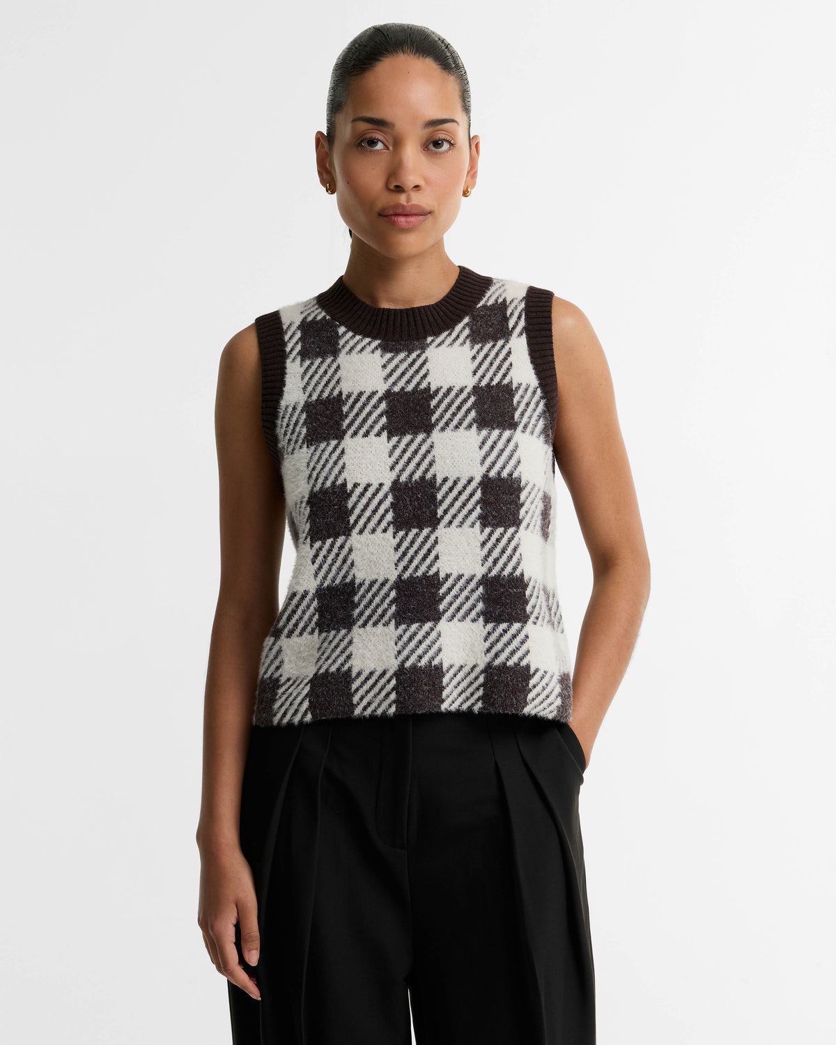 Barbour International Amaya Womens Knitted Vest - Truffle Multi | CHO | Designer Womens Knit Tank Tops