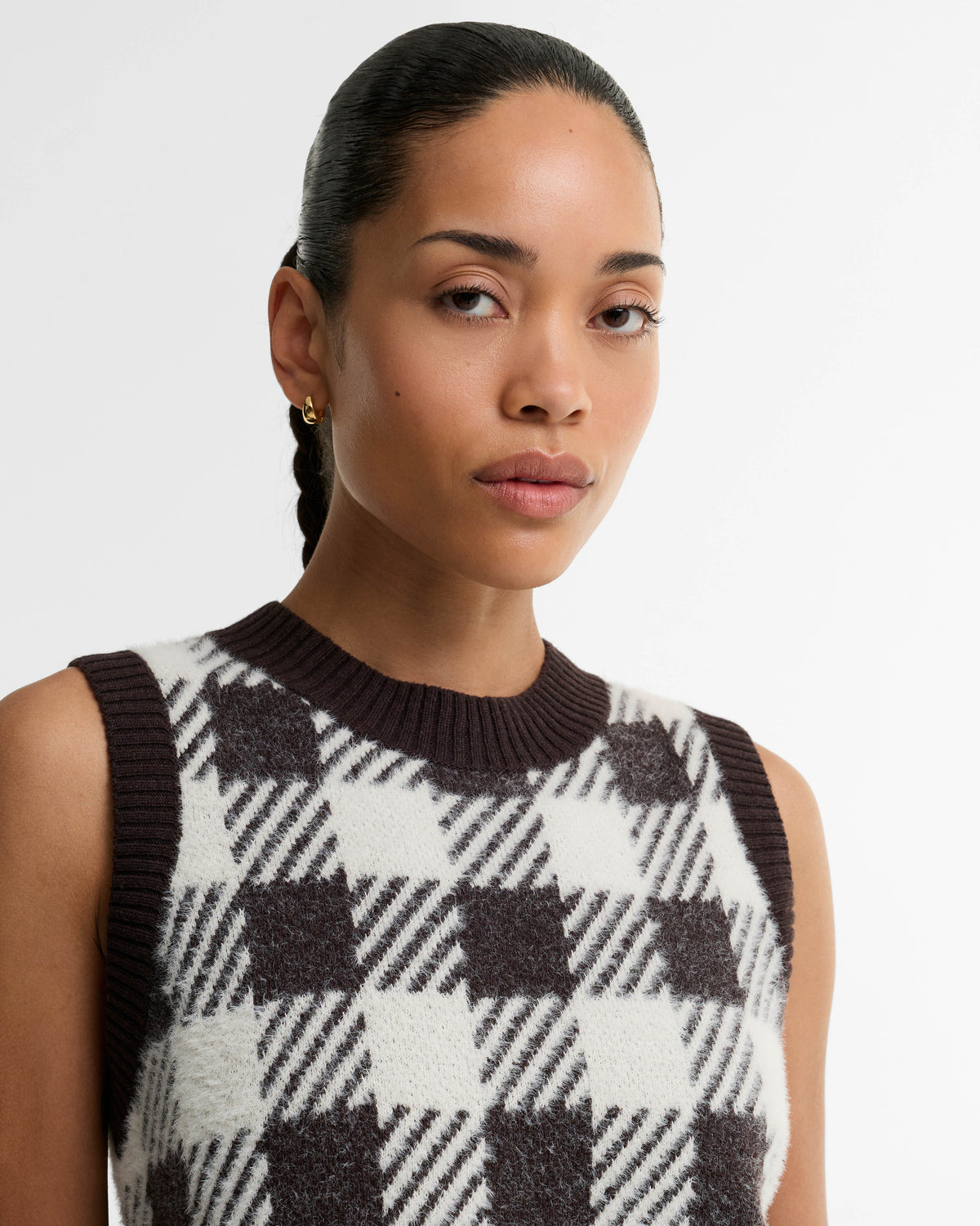 Barbour International Amaya Womens Knitted Vest - Truffle Multi | CHO | Designer Womens Knit Tank Tops