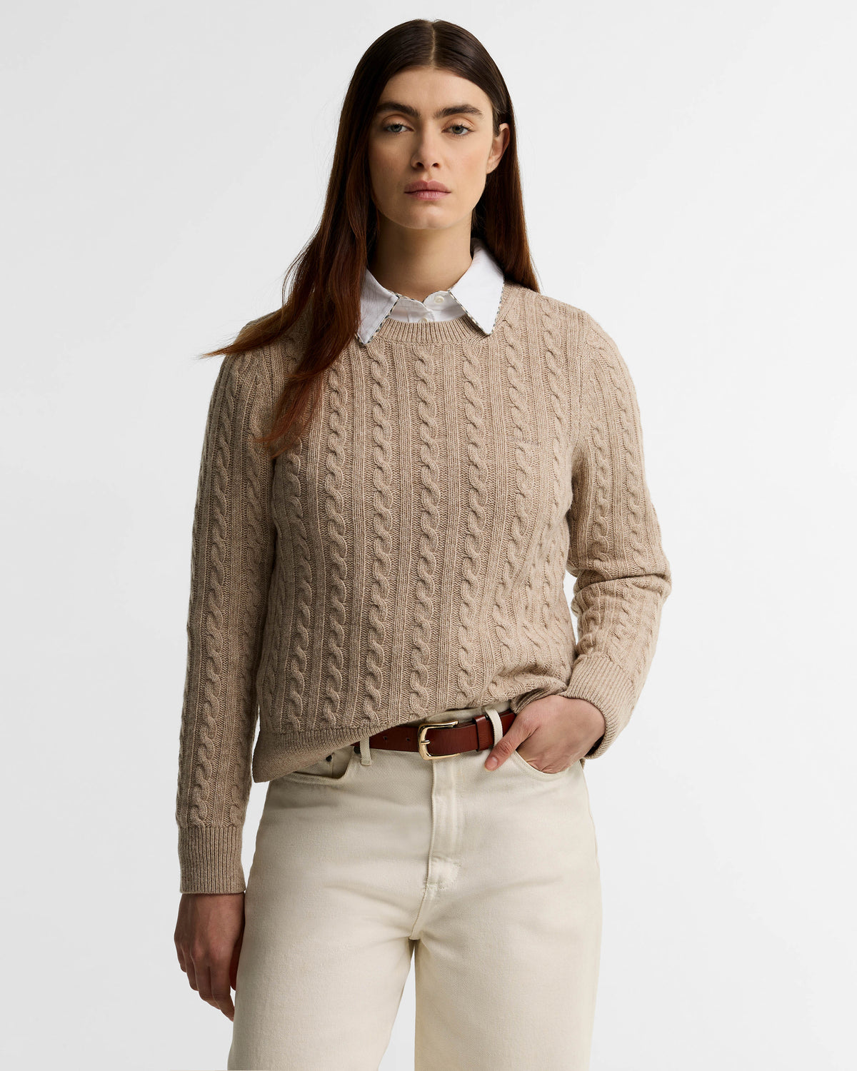 Barbour Ashdown Womens Cable Knitted Jumper - Honey | CHO | Designer Womens Jumpers