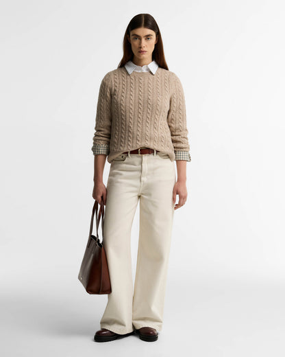 Barbour Ashdown Womens Cable Knitted Jumper - Honey | CHO | Designer Womens Jumpers