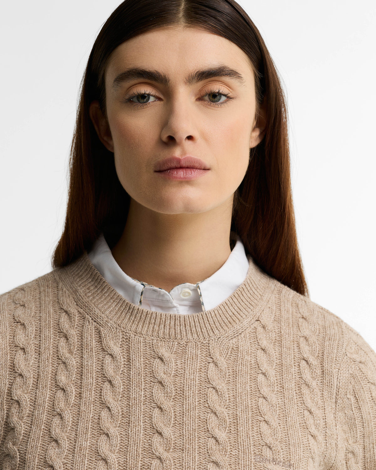 Barbour Ashdown Womens Cable Knitted Jumper - Honey | CHO | Designer Womens Jumpers