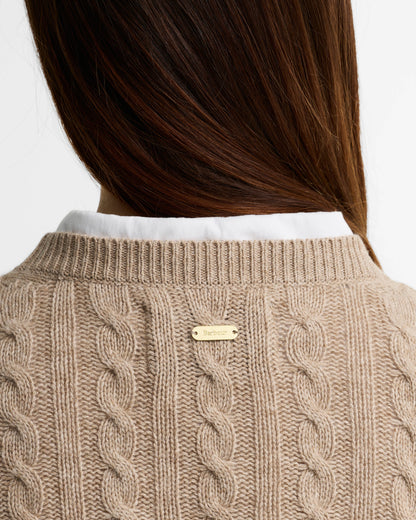 Barbour Ashdown Womens Cable Knitted Jumper - Honey | CHO | Designer Womens Jumpers