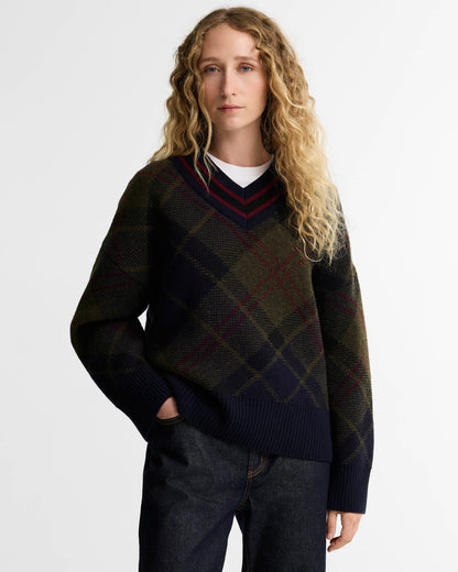 Barbour Shaw Womens Knitted Jumper - Shadow Classic Tartan | CHO | Designer Womens Jumpers