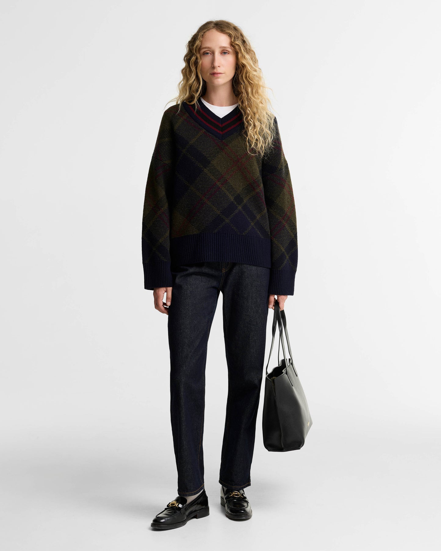 Barbour Shaw Womens Knitted Jumper - Shadow Classic Tartan | CHO | Designer Womens Jumpers