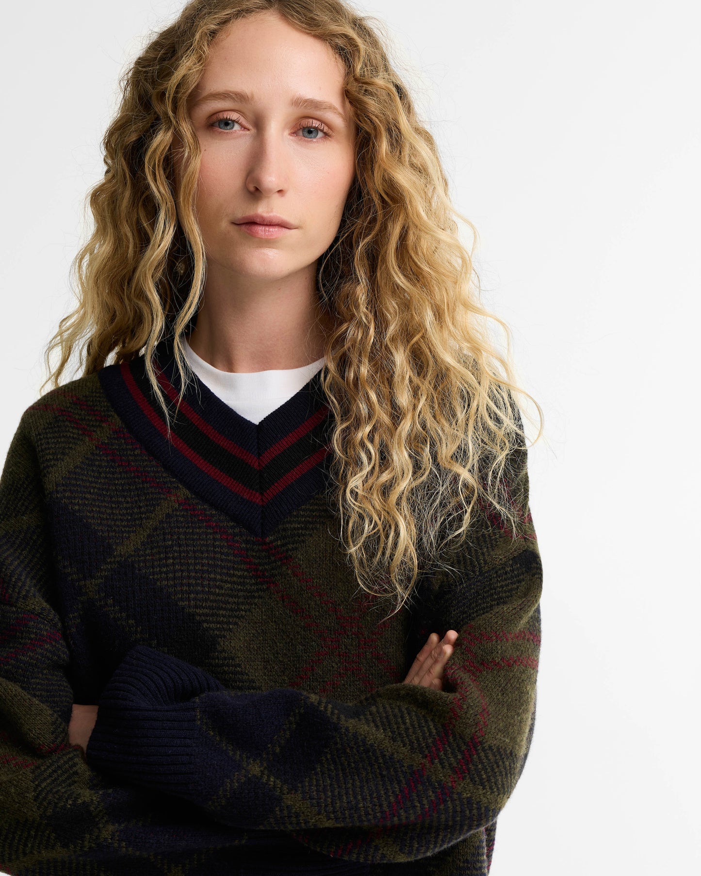 Barbour Shaw Womens Knitted Jumper - Shadow Classic Tartan | CHO | Designer Womens Jumpers