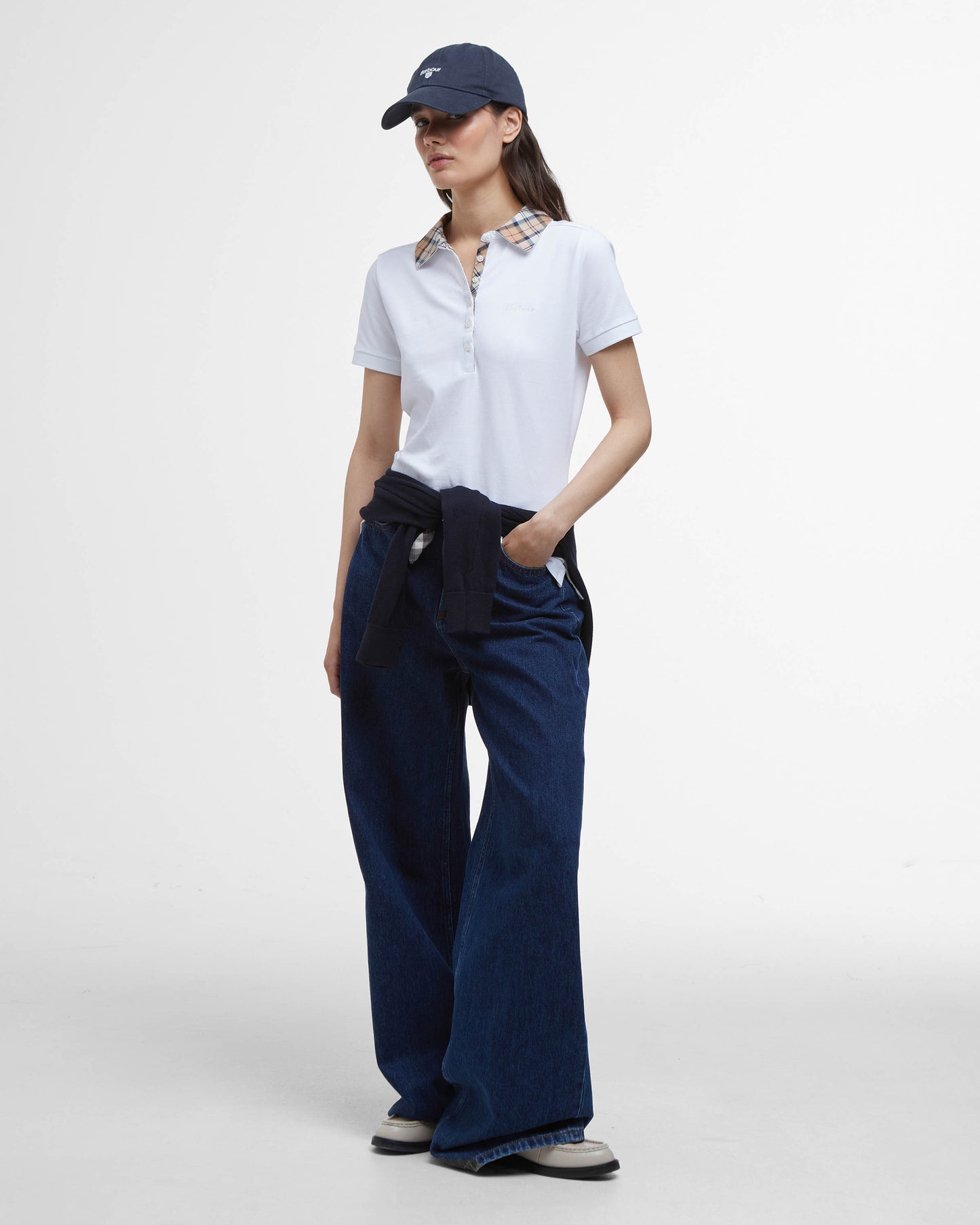 Barbour Malvern Womens Top - White/Hessian | CHO | Designer Womens Short Sleeve Tops