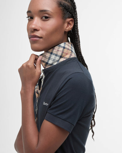 Barbour Portsdown Womens Top - Navy/Hessian Tartan | CHO | Designer Womens Short Sleeve Tops