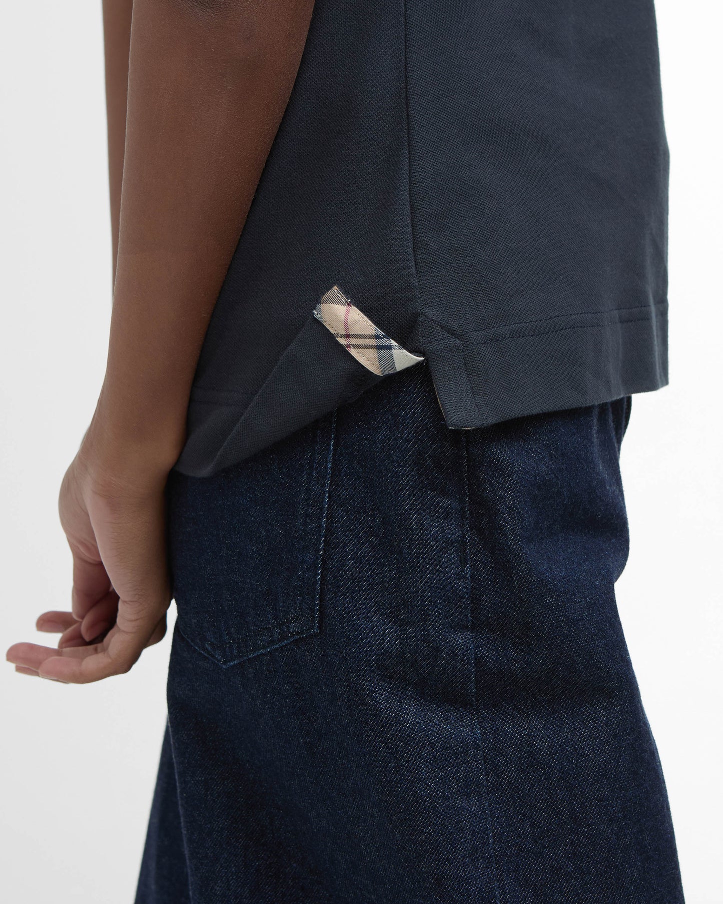 Barbour Portsdown Womens Top - Navy/Hessian Tartan | CHO | Designer Womens Short Sleeve Tops