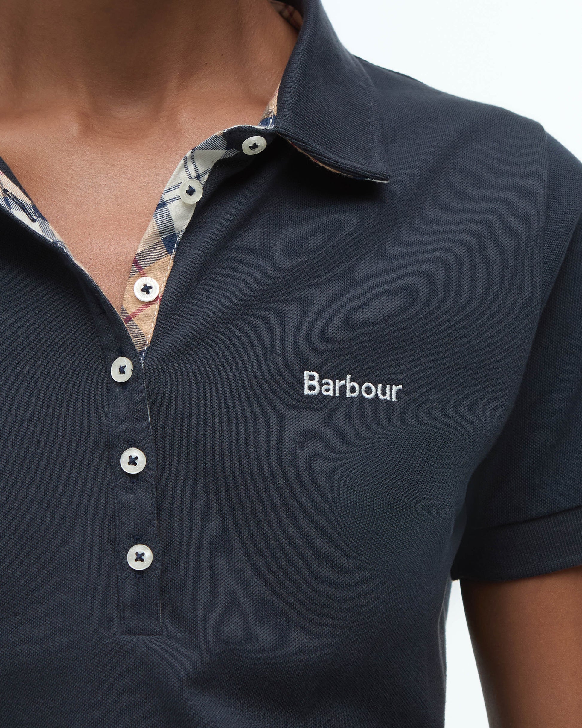 Barbour Portsdown Womens Top - Navy/Hessian Tartan | CHO | Designer Womens Short Sleeve Tops