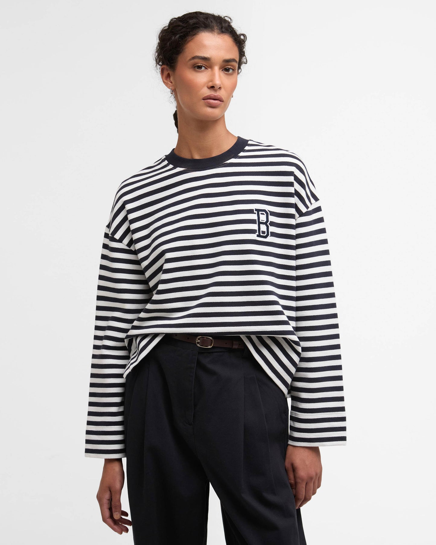 Barbour Gabby Womens Sweatshirt - Dark Navy Stripe | CHO | Designer Womens Crew Neck Sweatshirts