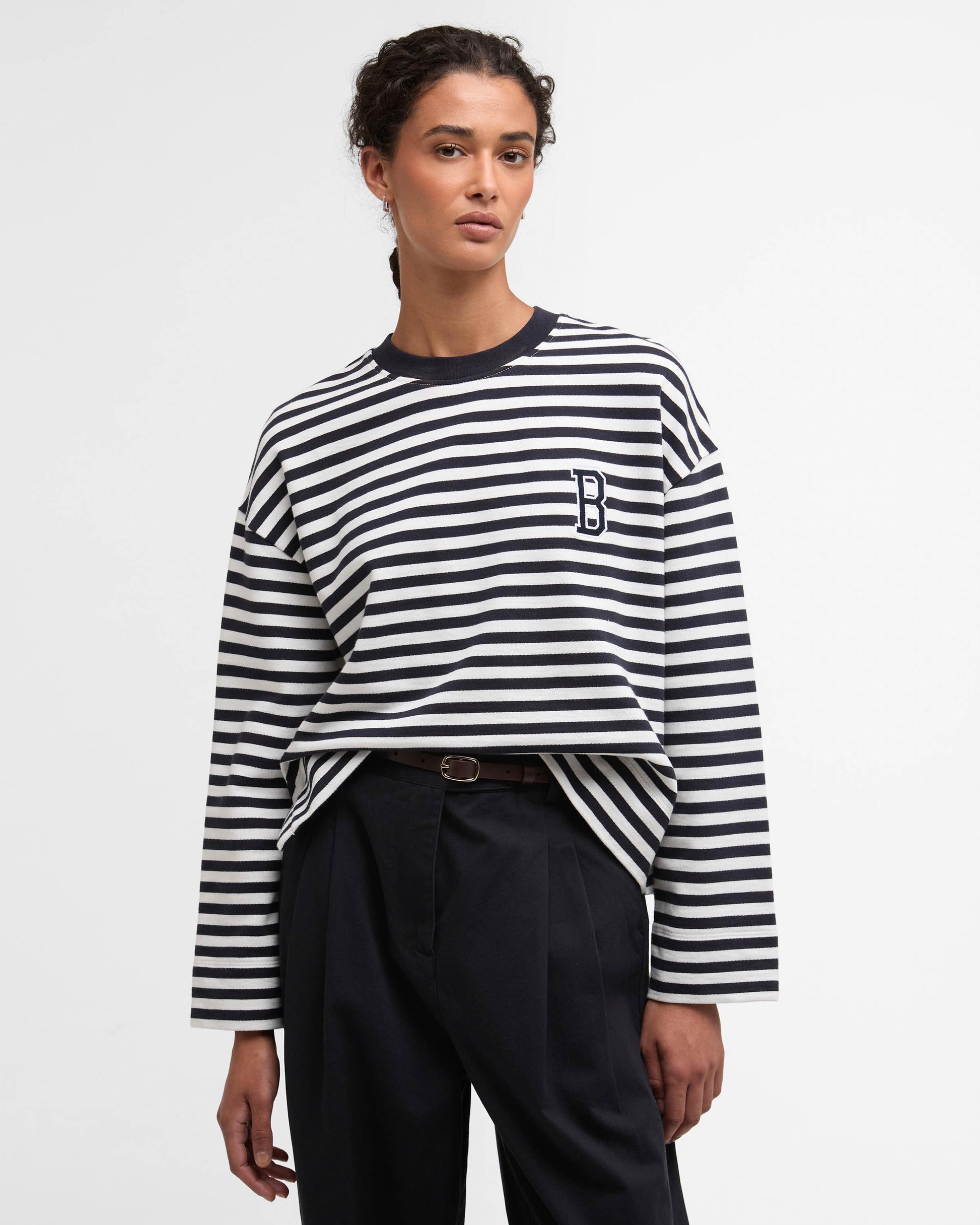 Barbour Gabby Womens Sweatshirt - Dark Navy Stripe | CHO | Designer Womens Crew Neck Sweatshirts