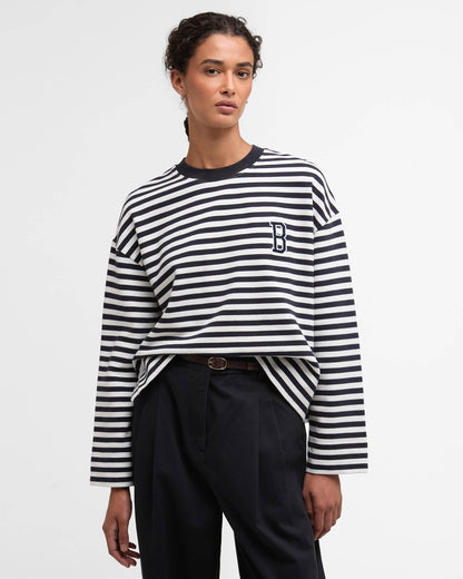 Barbour Gabby Womens Sweatshirt - Dark Navy Stripe | CHO | Designer Womens Crew Neck Sweatshirts