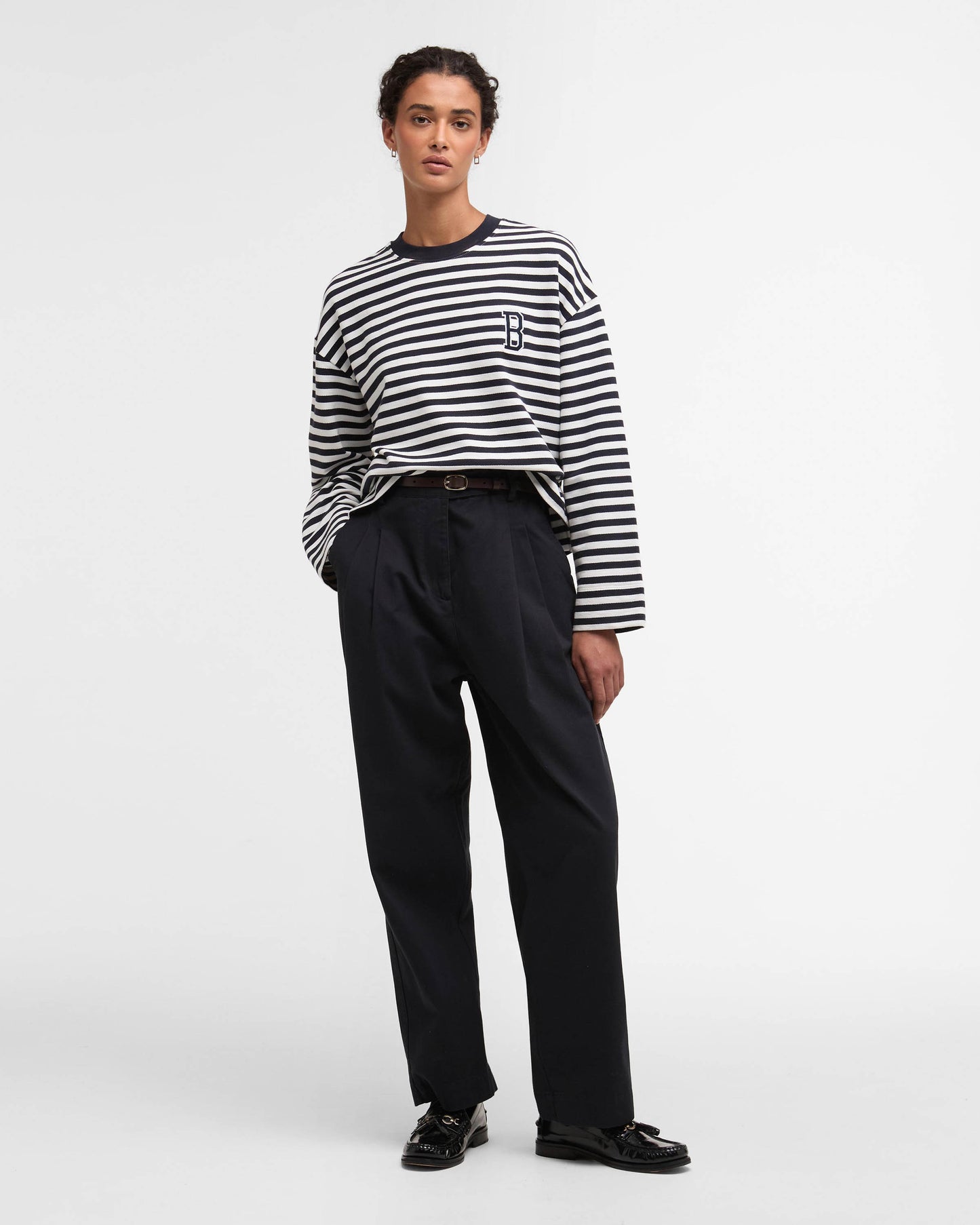 Barbour Gabby Womens Sweatshirt - Dark Navy Stripe | CHO | Designer Womens Crew Neck Sweatshirts