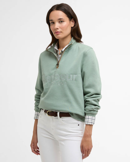 Barbour Cynthia Womens Half Zip Sweatshirt - Blue Sage | CHO | Designer Womens Half Zip Sweatshirt
