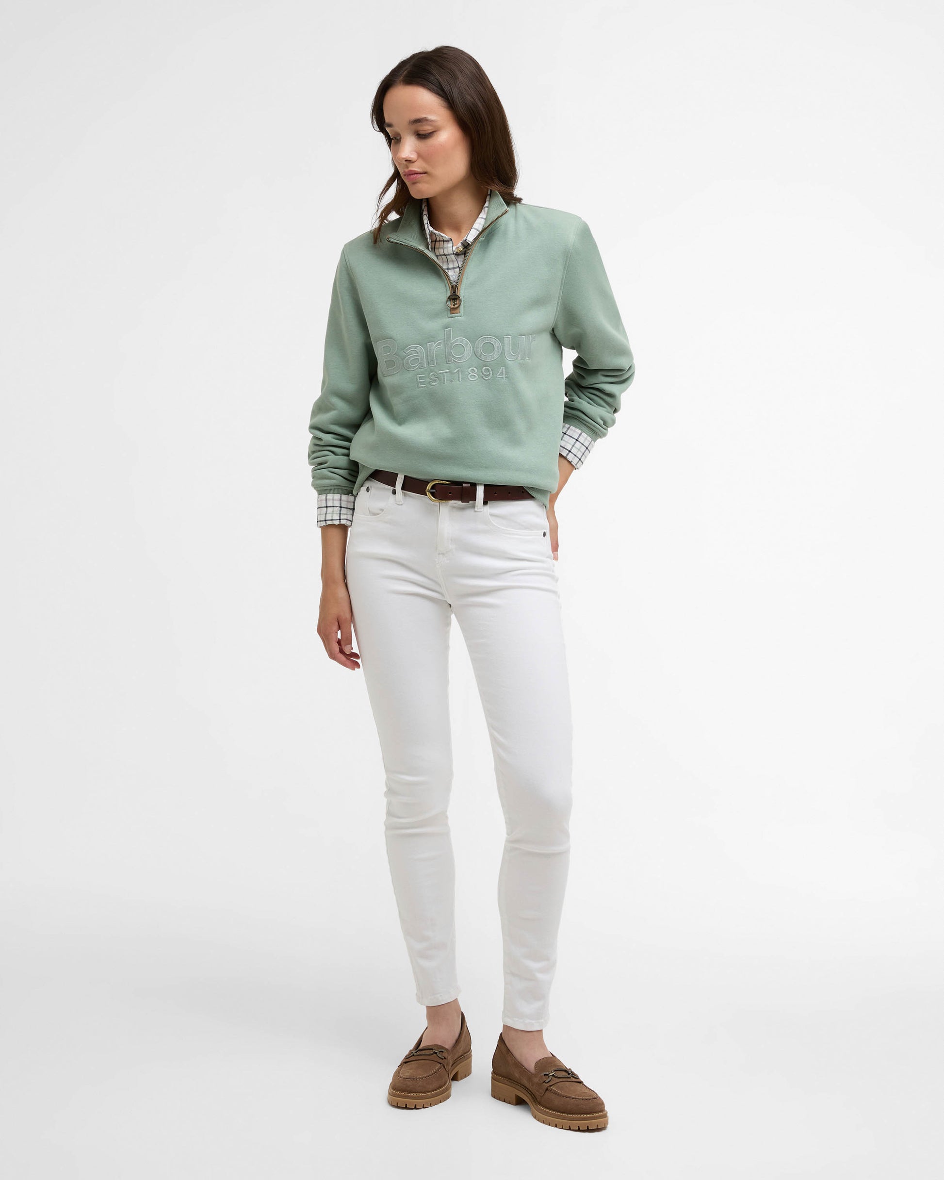Barbour Cynthia Womens Half Zip Sweatshirt - Blue Sage | CHO | Designer Womens Half Zip Sweatshirt