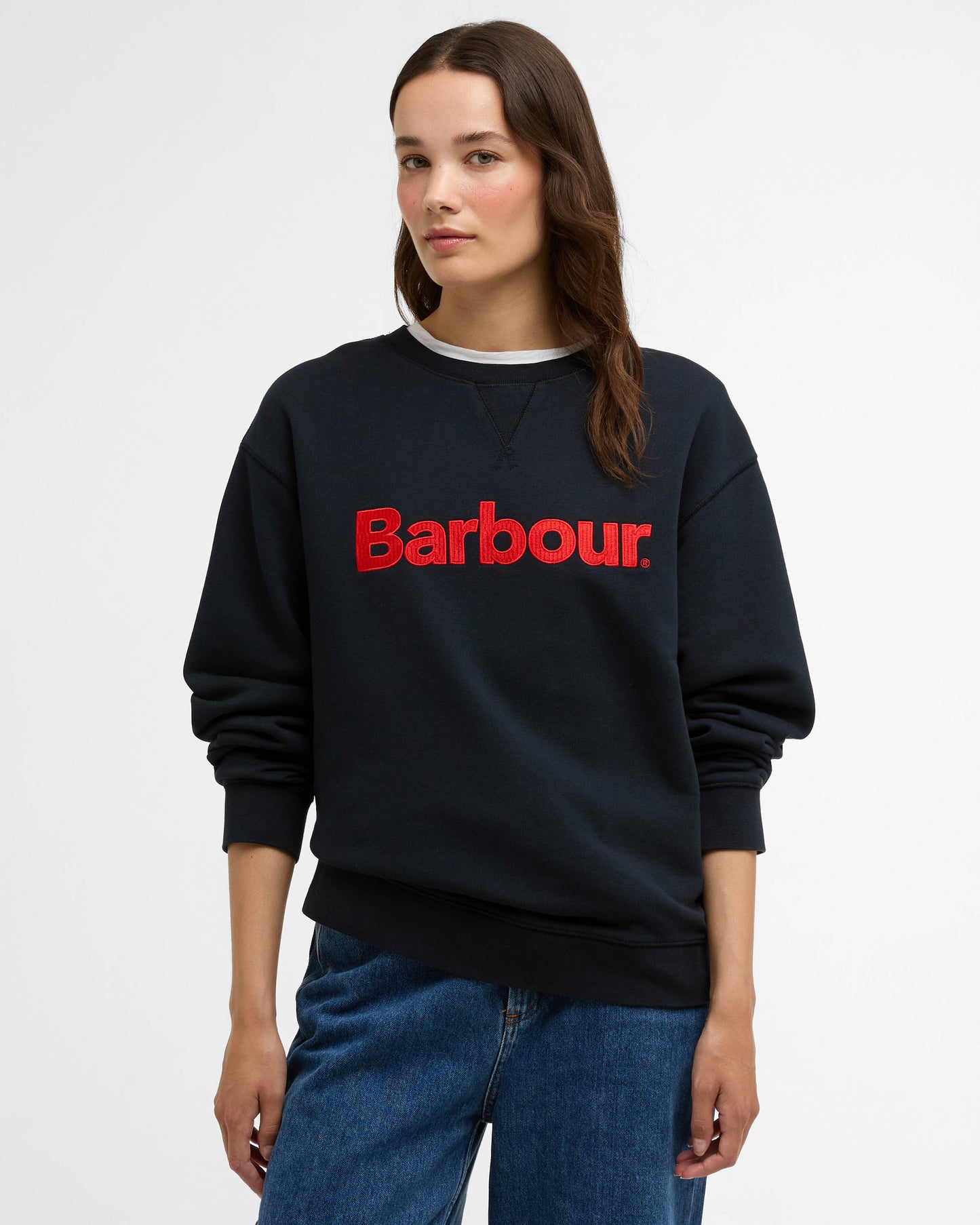 Barbour Hartland Womens Crew Neck Sweatshirt - Navy | CHO | Designer Womens Crew Neck Sweatshirts