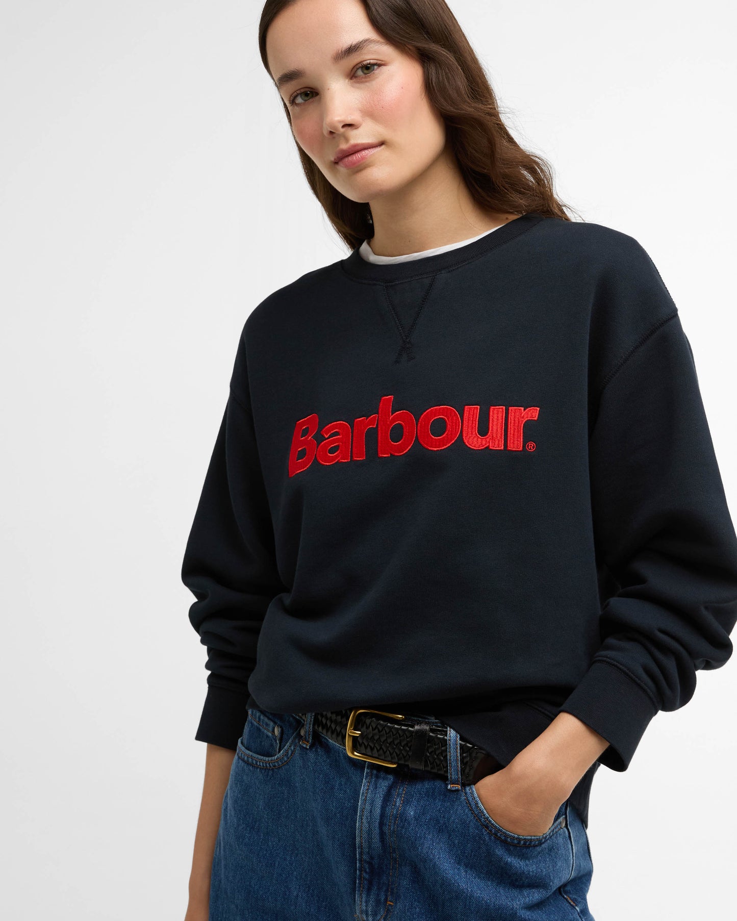 Barbour Hartland Womens Crew Neck Sweatshirt - Navy | CHO | Designer Womens Crew Neck Sweatshirts