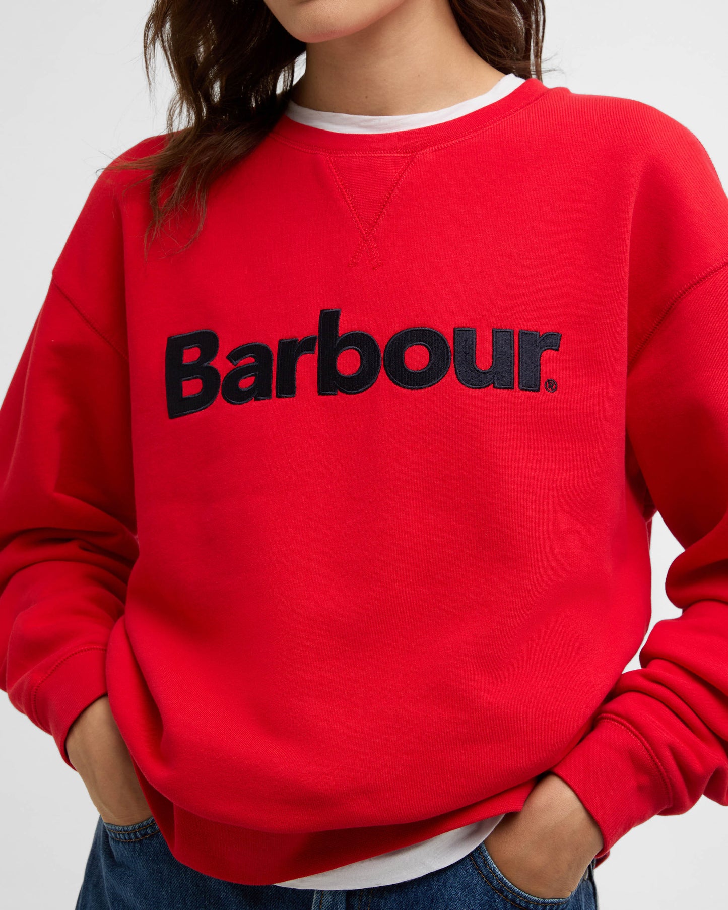 Barbour Hartland Womens Crew Neck Sweatshirt - Poppy Red | CHO | Designer Womens Crew Neck Sweatshirts