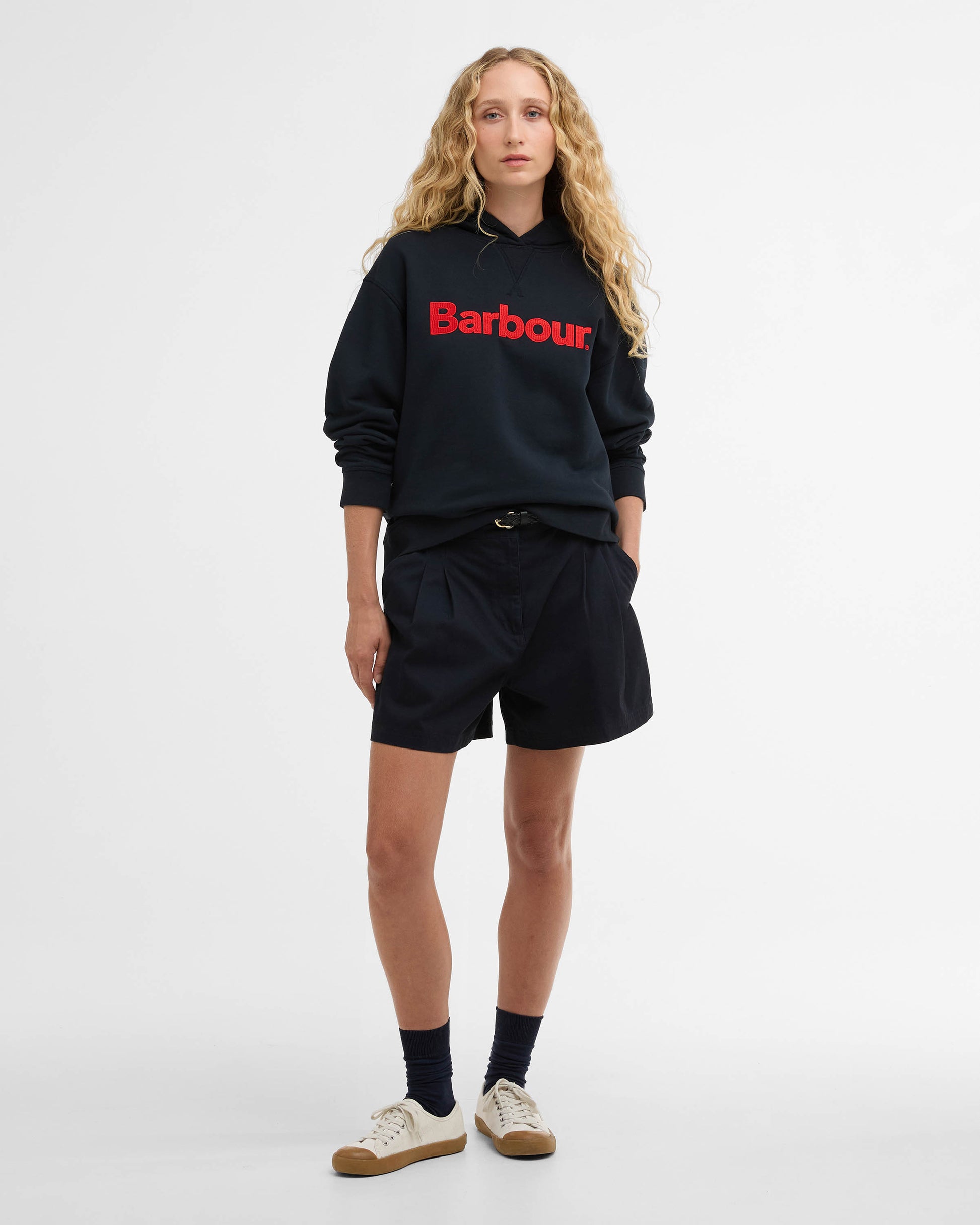 Barbour Hartland Womens Pullover Hoodie - Navy | CHO | Designer Womens Pullover Hoodies
