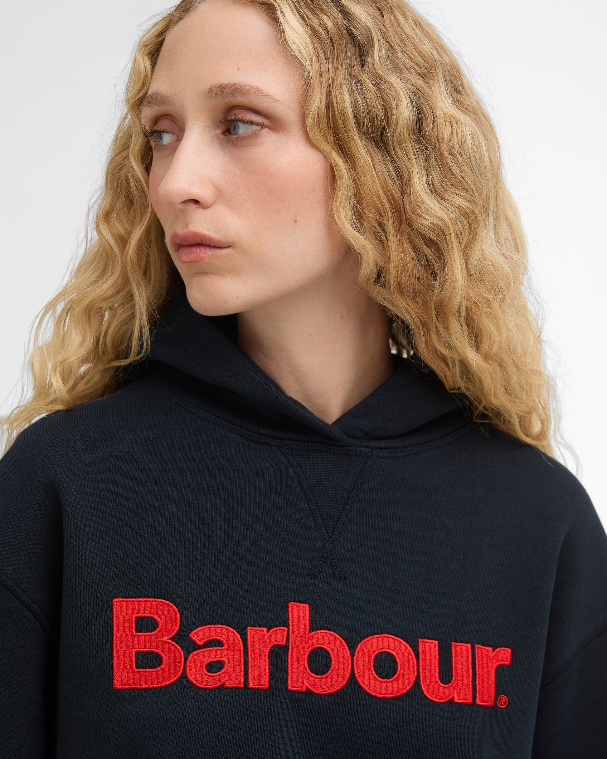 Barbour Hartland Womens Pullover Hoodie - Navy | CHO | Designer Womens Pullover Hoodies