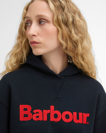 Barbour Hartland Womens Pullover Hoodie - Navy | CHO | Designer Womens Pullover Hoodies