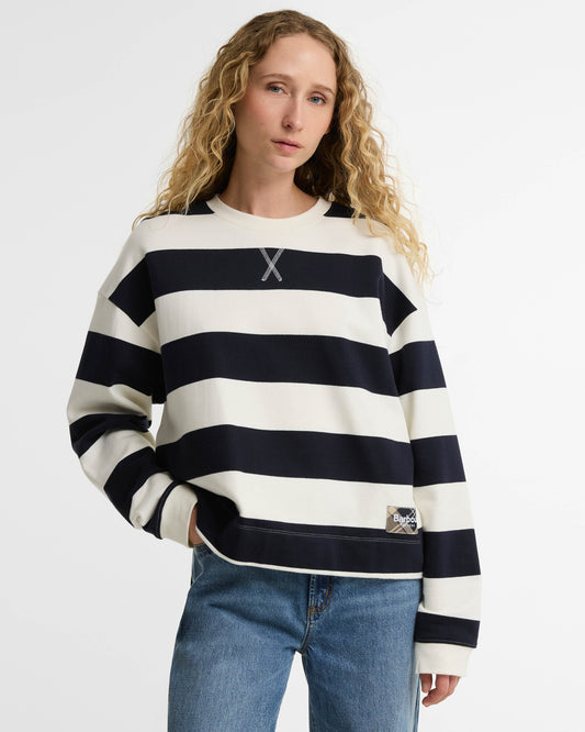 Barbour Eva Womens Sweatshirt - Cloud/Dark Navy | CHO | Designer Womens Crew Neck Sweatshirts