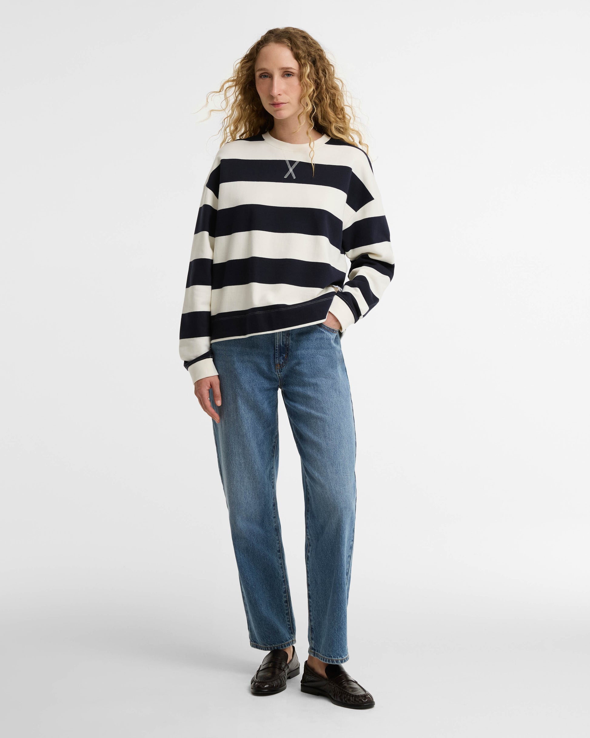 Barbour Eva Womens Sweatshirt - Cloud/Dark Navy | CHO | Designer Womens Crew Neck Sweatshirts