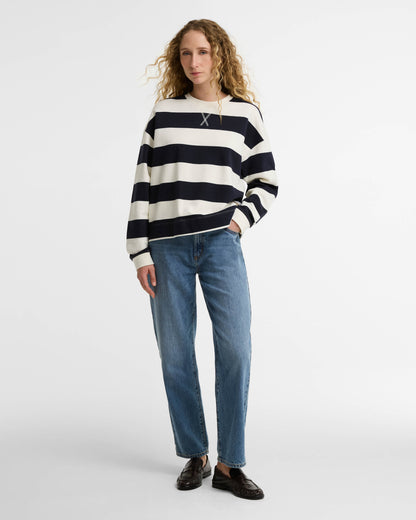 Barbour Eva Womens Sweatshirt - Cloud/Dark Navy | CHO | Designer Womens Crew Neck Sweatshirts