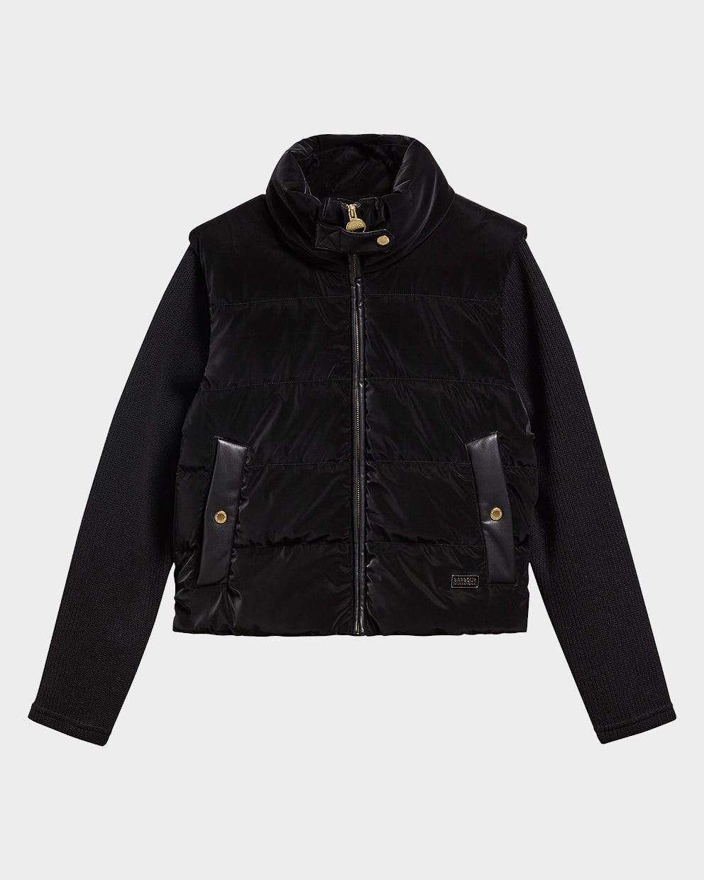 Barbour International Balaton Womens Faux Velvet Quilted Hybrid Jacket - Black | CHO | Designer Womens Hybrid Jackets