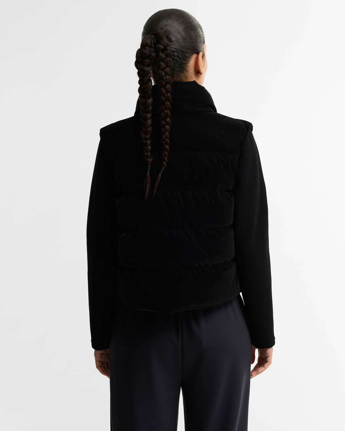 Barbour International Balaton Womens Faux Velvet Quilted Hybrid Jacket - Black | CHO | Designer Womens Hybrid Jackets