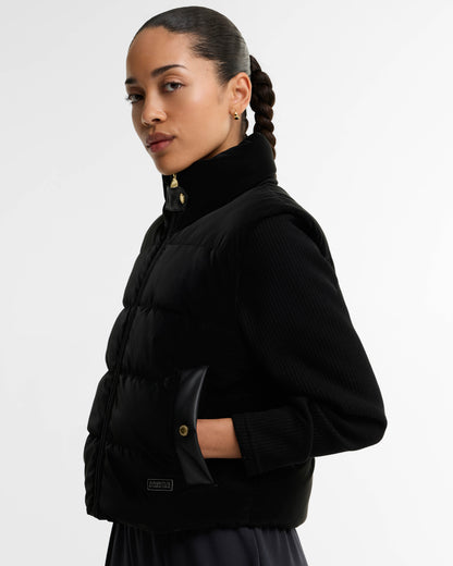Barbour International Balaton Womens Faux Velvet Quilted Hybrid Jacket - Black | CHO | Designer Womens Hybrid Jackets
